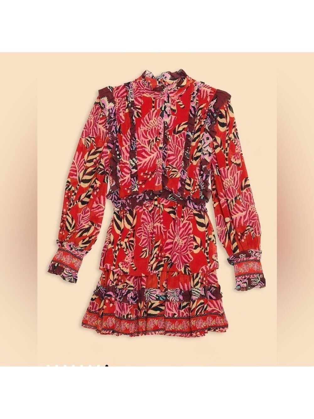 Farm Rio Mixed Floral Ruffle Mini Dress - Picture 11 of 12